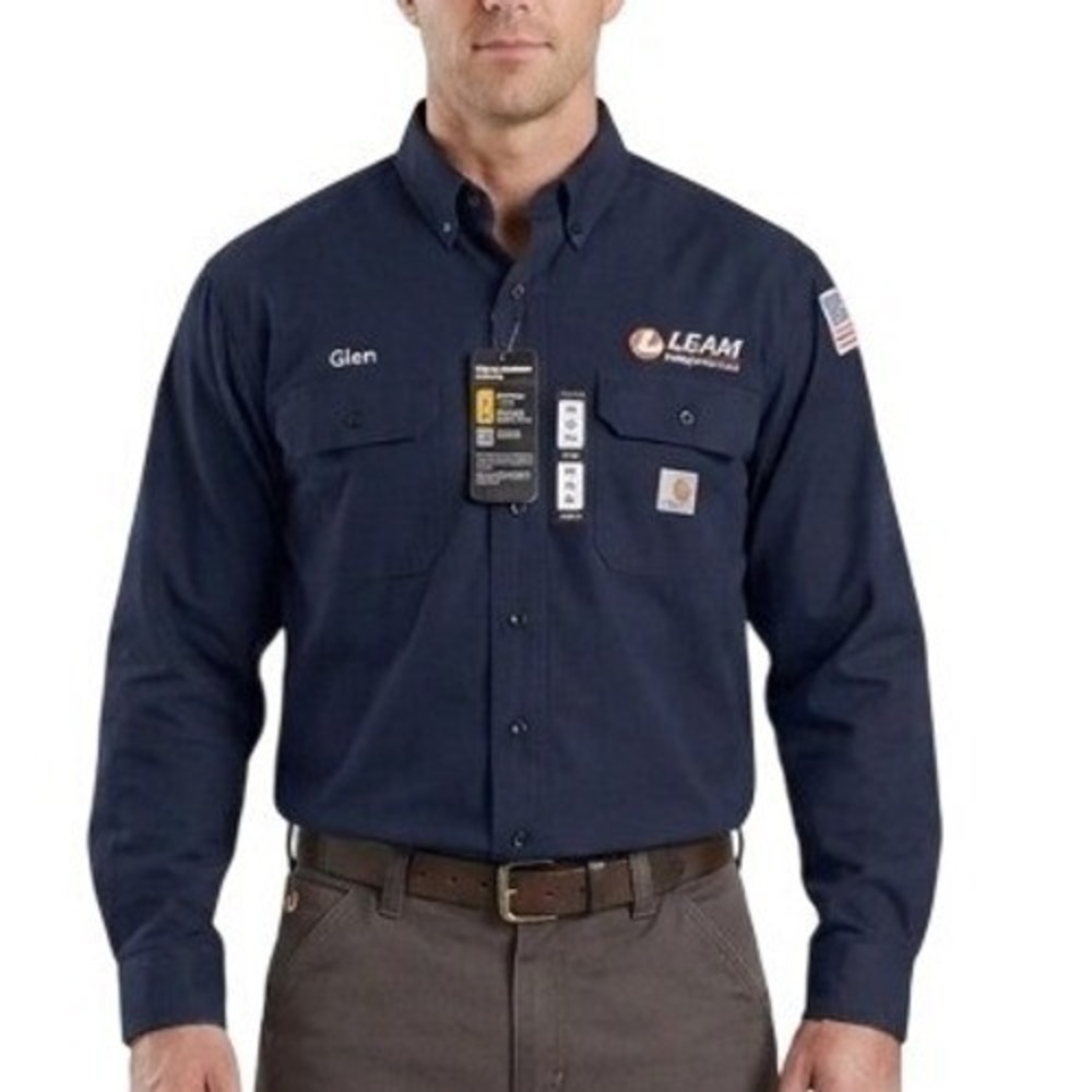 Carhartt FR Shirt Men's XL Navy Flame Resistant LEAM Logo Workwear Long Sleeve